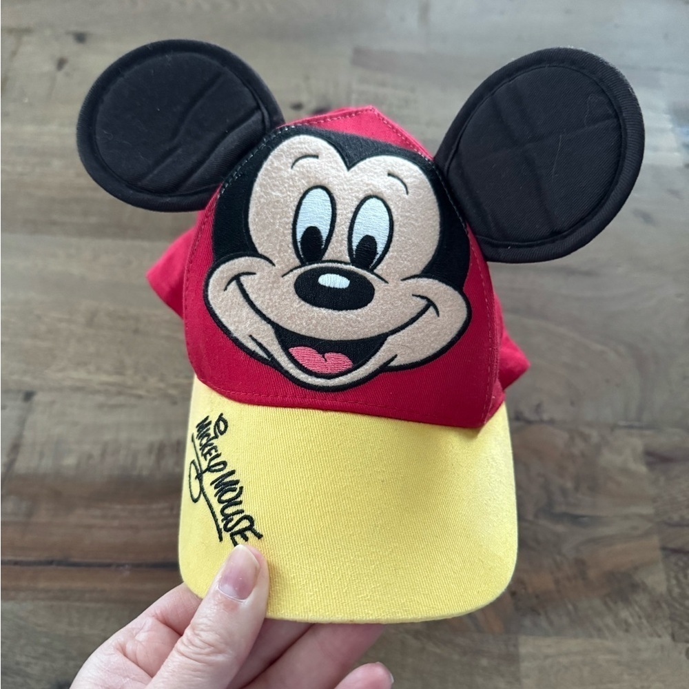 Child Toddler Mickey Mouse Baseball Cap Hat with Ears Yellow & Red Disney World